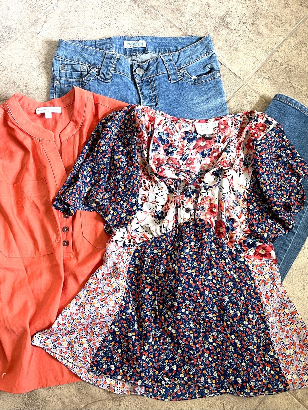 PARIS BLUE Jeans Sz 27 + 2 Boho Women’s Top SMALL Bohemian Blouse size S Set